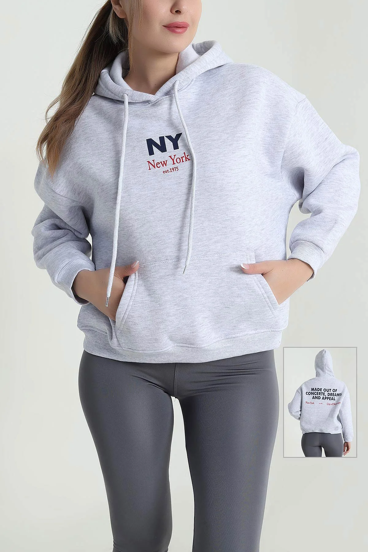 Gri Baskılı Şardonlu Üç İp Kadın Sweat 485034