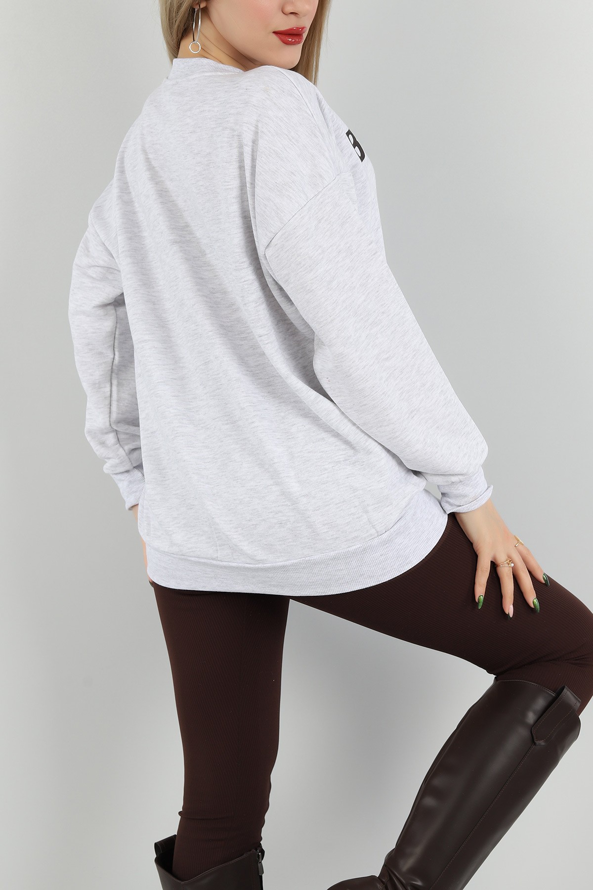 Gri Baskılı Üç İp Bayan Sweat 149542