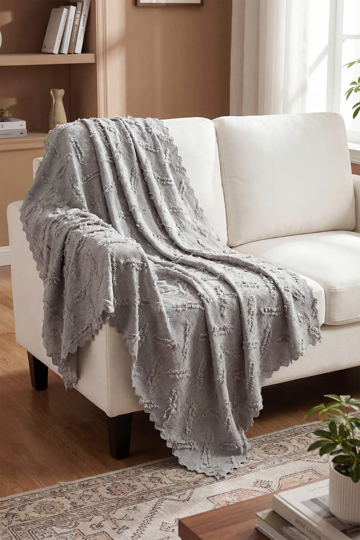 Gri Bella Home 175x215 Cm Desenli Sakallı Koltuk Örtüsü 439752
