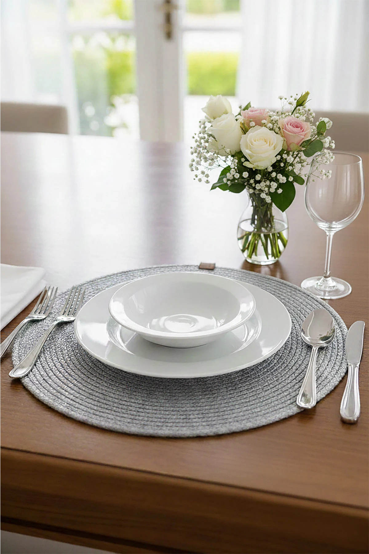 Gri Bella Home 6'lı Örgü Supla - Amerikan Servis Lüx Sunum Tabak Altlığı - Çeyiz Takımı 434964