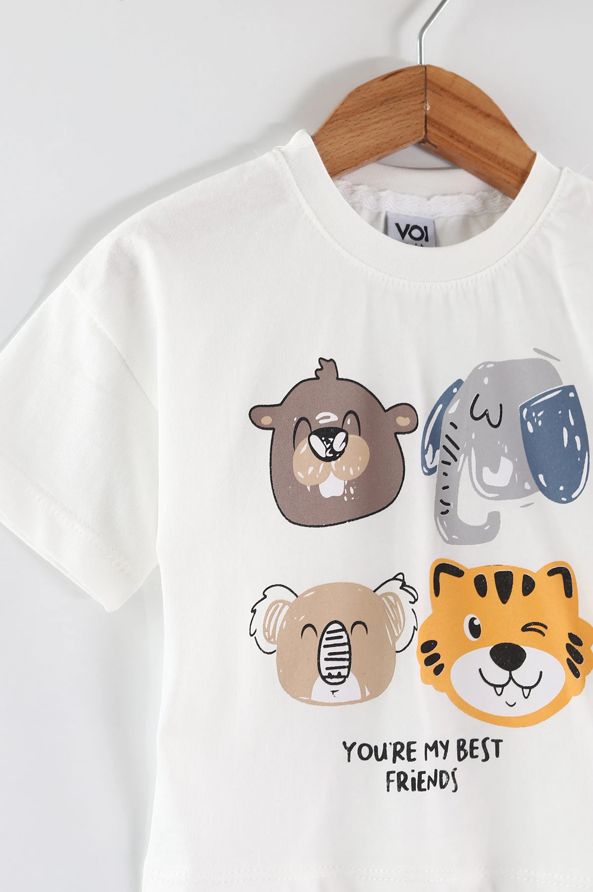 Gri Beyaz (0-4 Yaş) Fil ve Koala Baskılı Şortlu Erkek Çocuk Yazlık Takım 459847