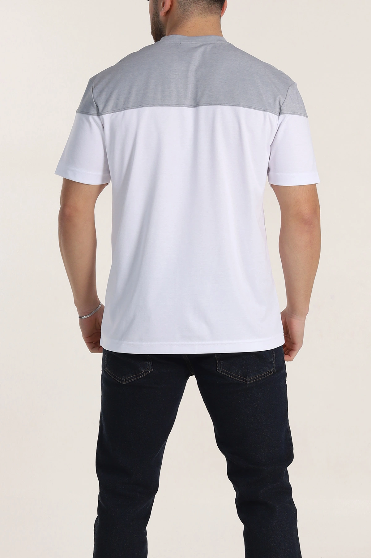Gri Beyaz Çift Renk Regular Fit Jakarlı Erkek Tişört 346249