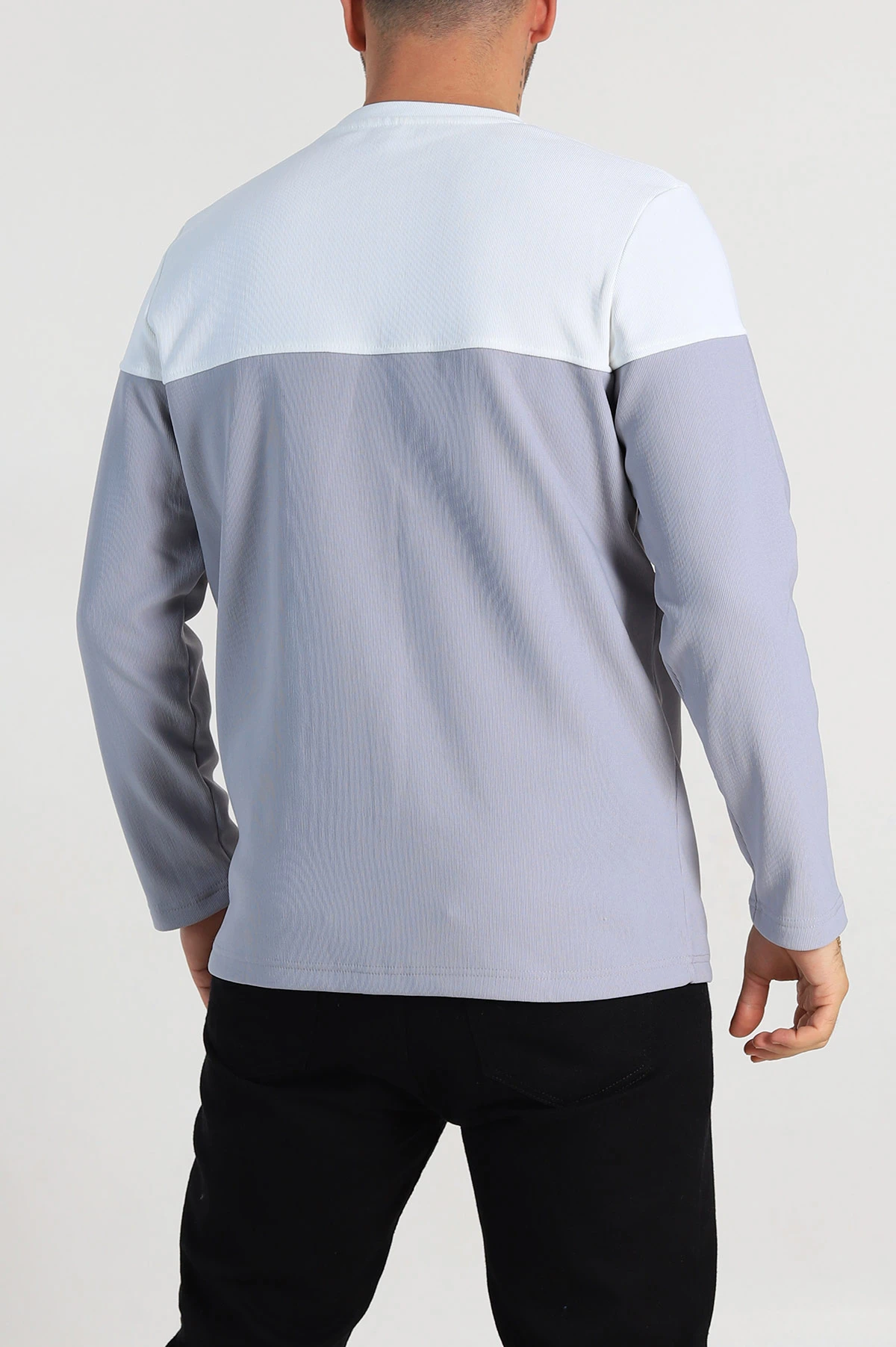 Gri Beyaz Regular Fit Kabartma Baskılı Erkek Sweatshirt 305870