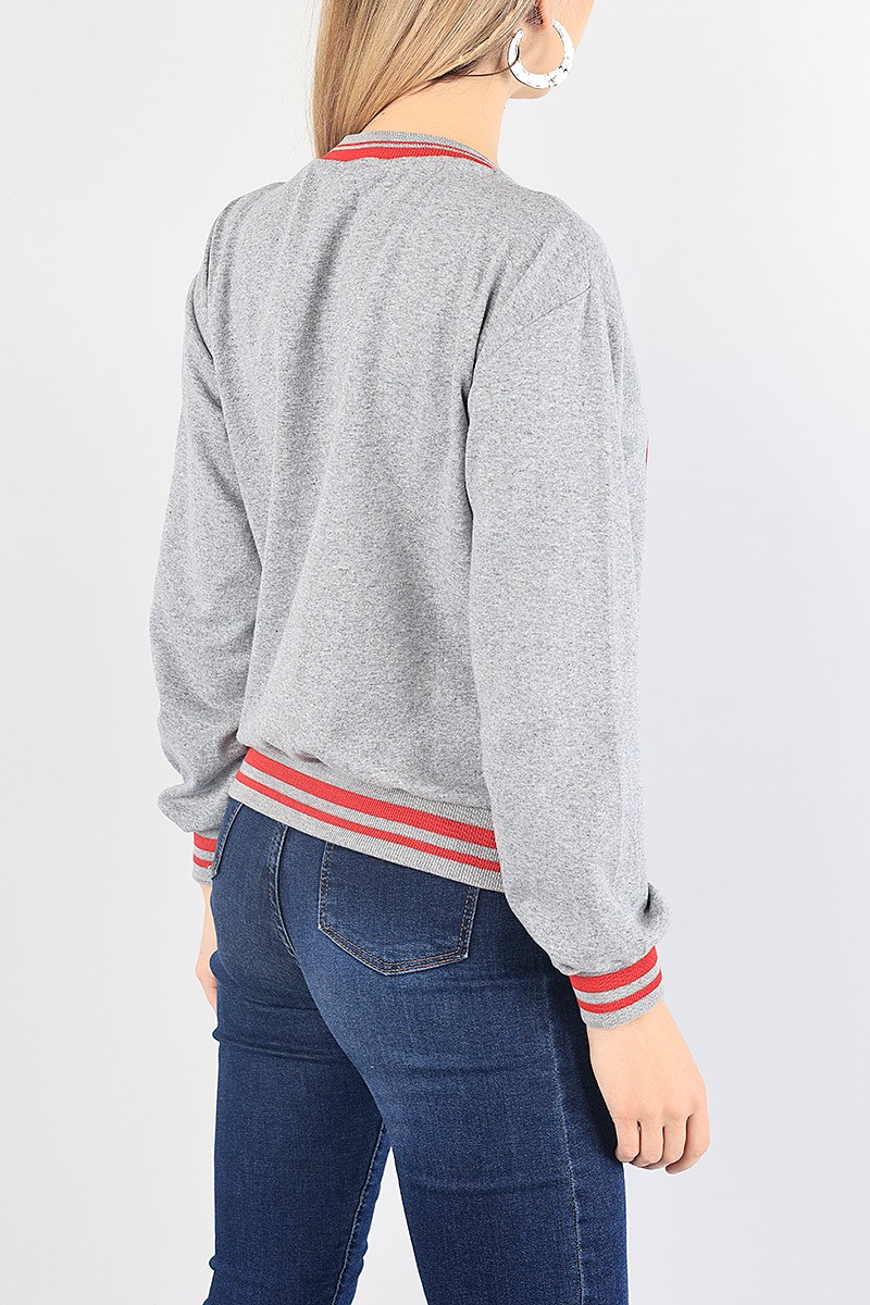 Gri Bisiklet Yaka Bayan Sweat 87755