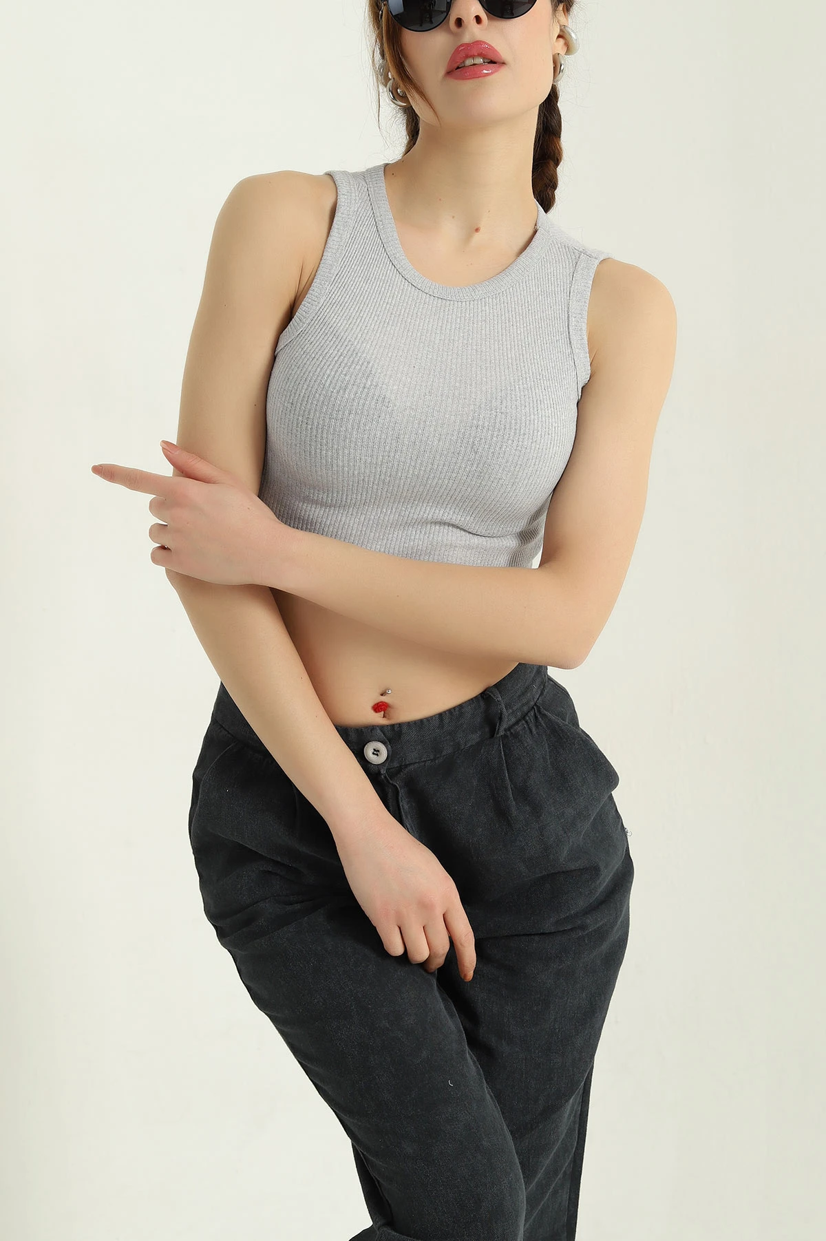 Gri Bisiklet Yaka Crop Atlet 336803