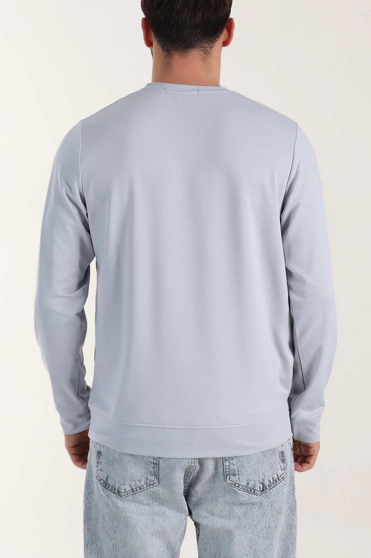 Gri Bisiklet Yaka Likralı Erkek Sweatshirt 410581