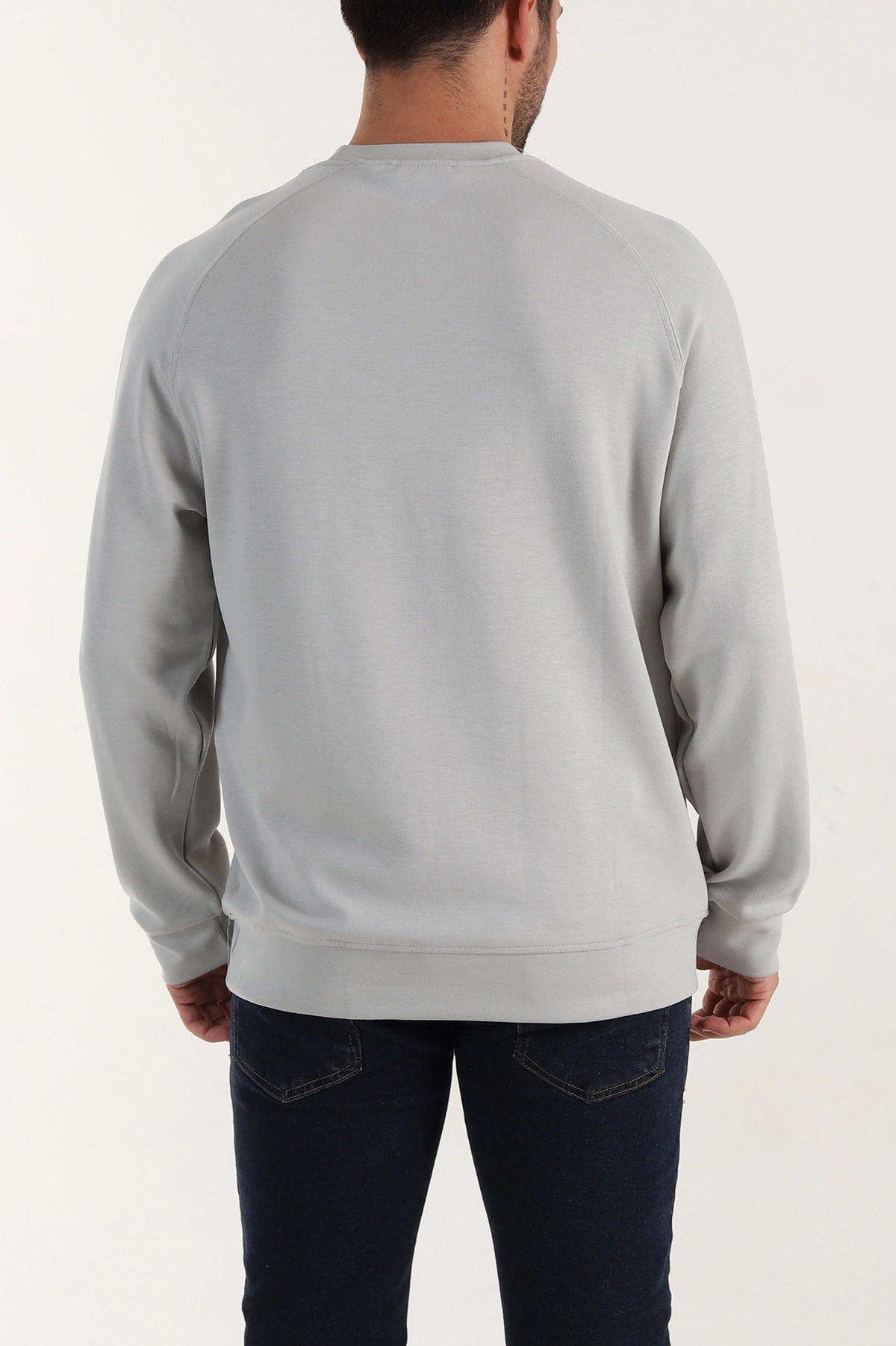 Gri Bisiklet Yaka Yazı Detaylı Erkek Sweatshirt 396244