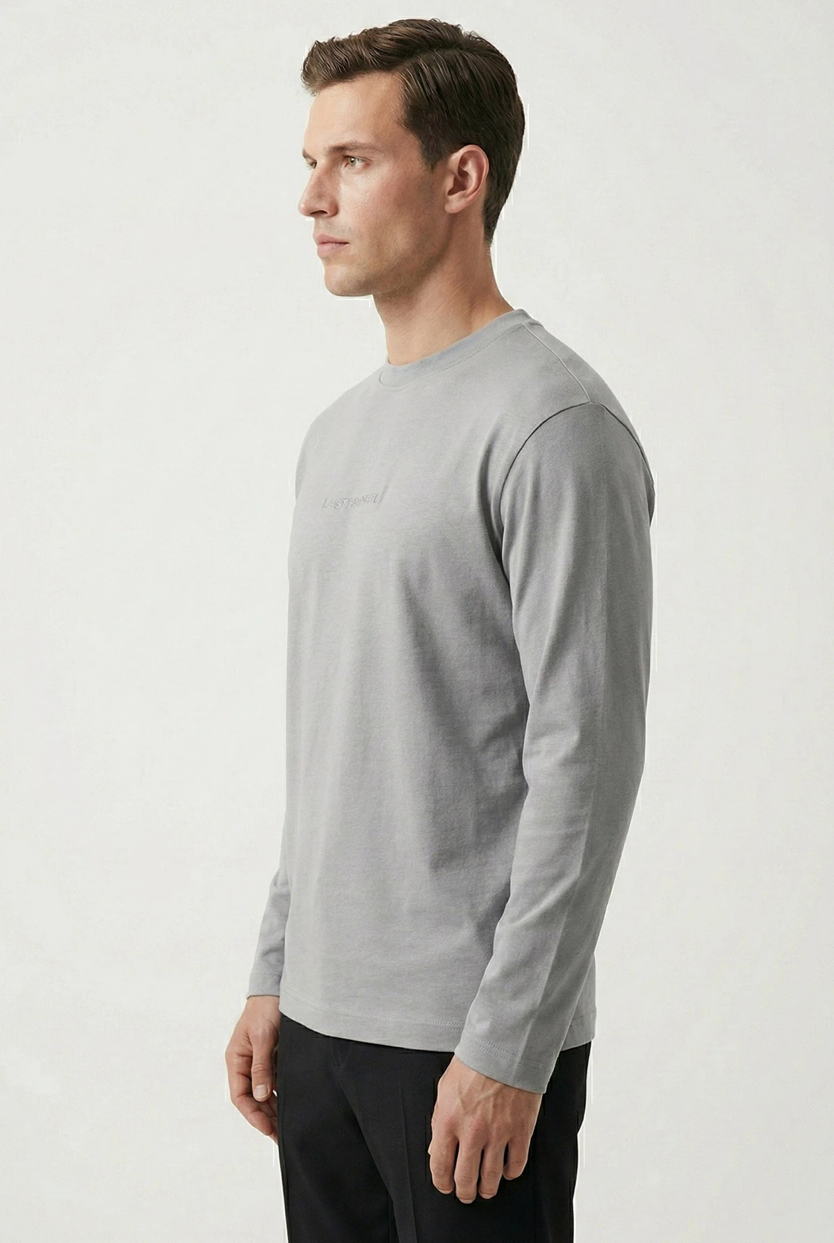Gri Bisiklet Yaka Yazı Detaylı Erkek Sweatshirt 422010
