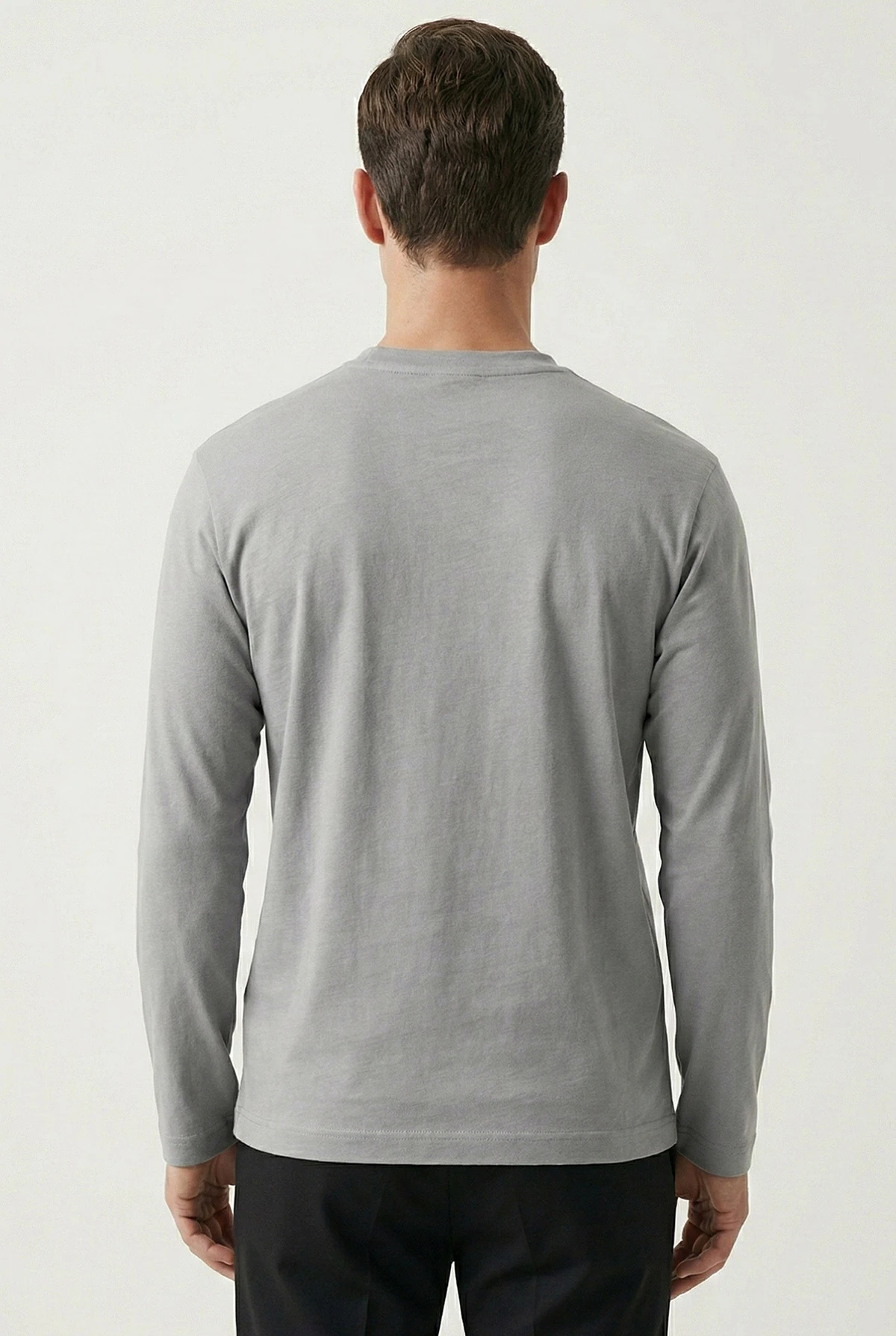 Gri Bisiklet Yaka Yazı Detaylı Erkek Sweatshirt 422010