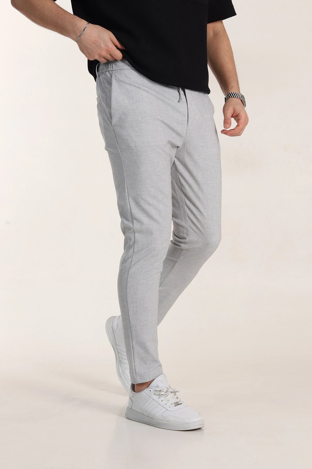 Gri Boyfriend Bel Arkası Lastikli Gofre Kumaş Erkek Pantolon 344986