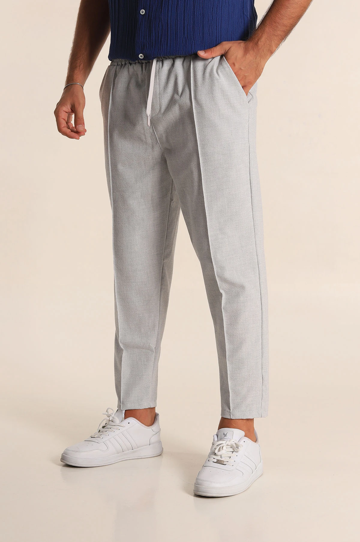 Gri Boyfriend Fit Gofre Kumaş Çimalı Erkek Kumaş Pantolon 290545