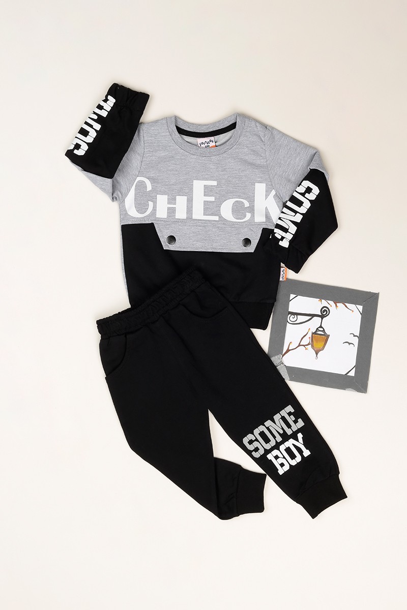 Gri Check Baskılı Erkek Çocuk İkili Takım 81752