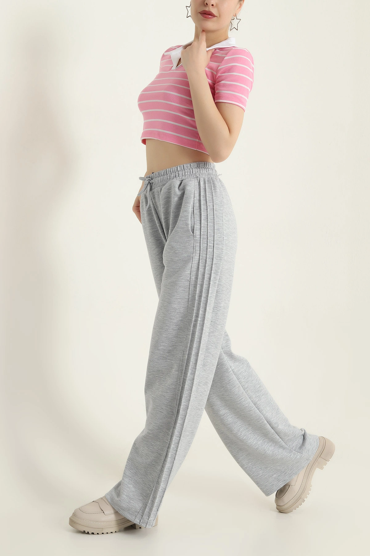 Gri Çimalı Cepli Modal Kadın Pantolon 434837