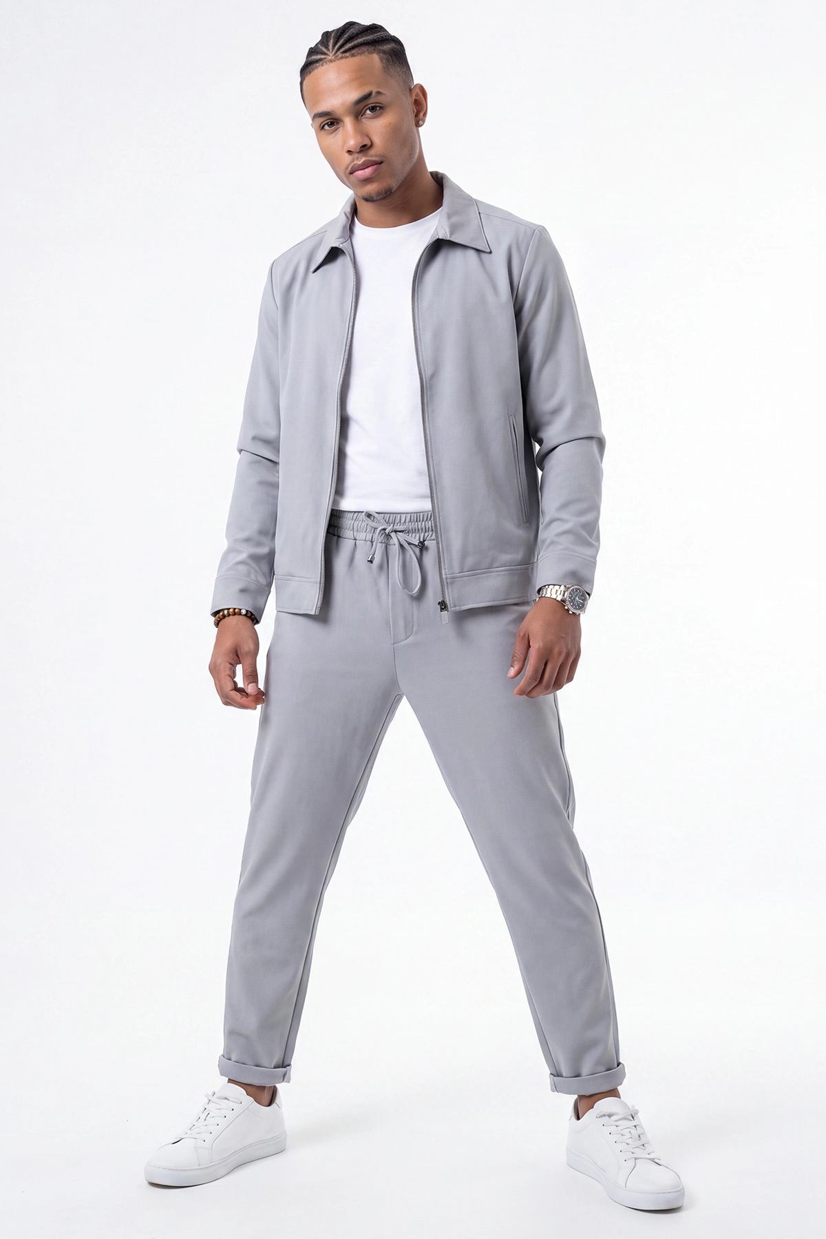Gri Double Kumaş Ceketli Erkek İkili Takım 469590