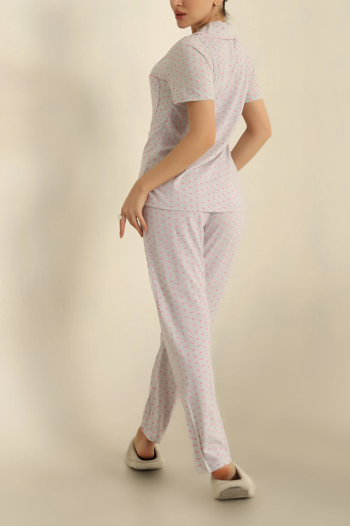Gri Düğmeli Bayan Pijama Takımı 251567