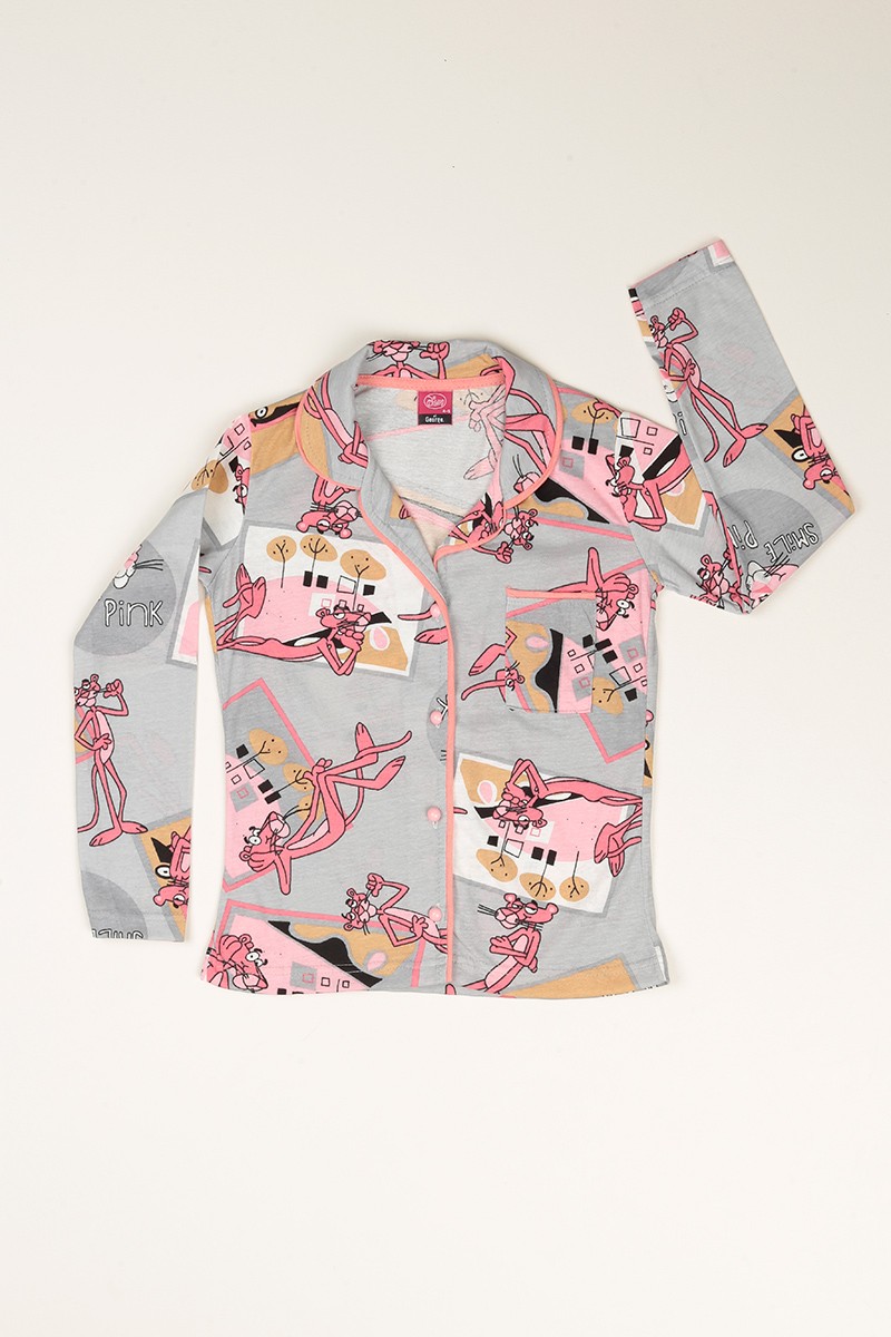 Gri Düğmeli Kız Çocuk Pijama Takımı 77884