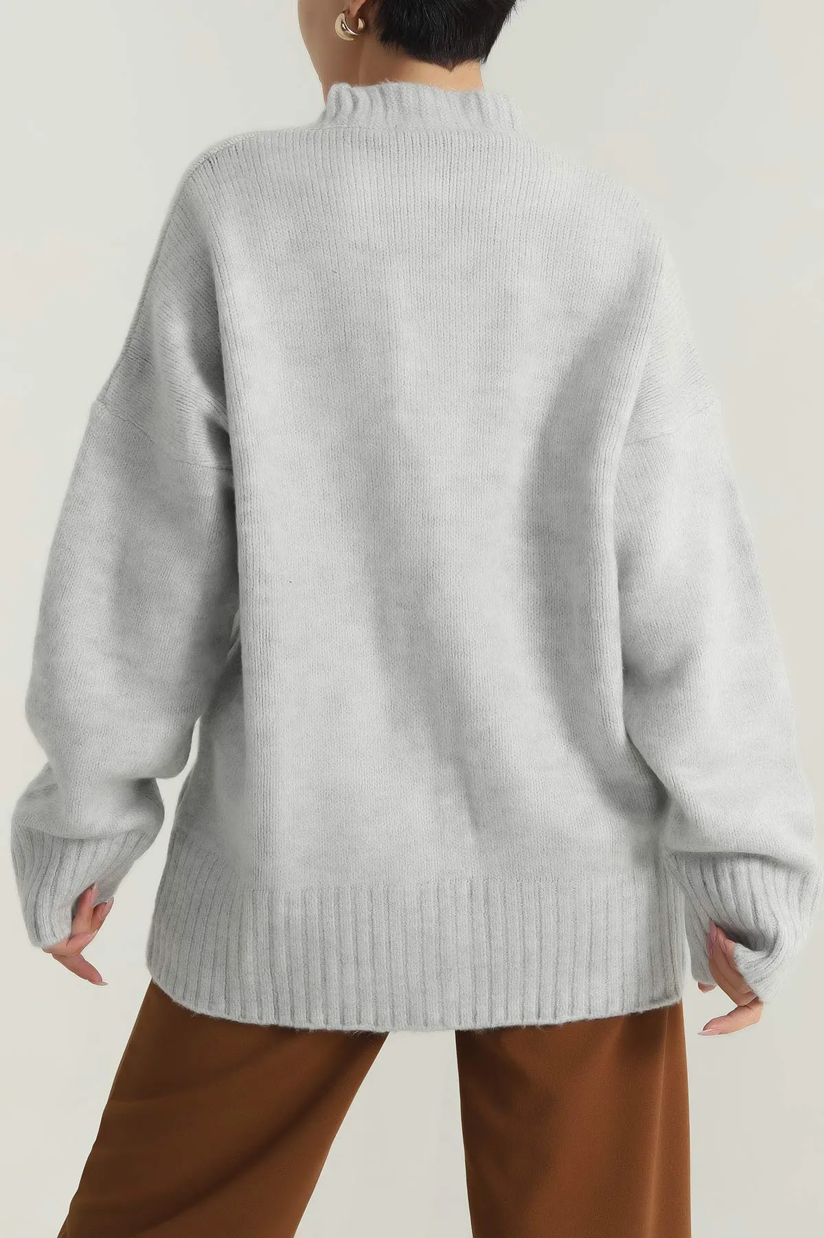 Gri Düğmeli Oversize Kadın Triko Hırka 401060