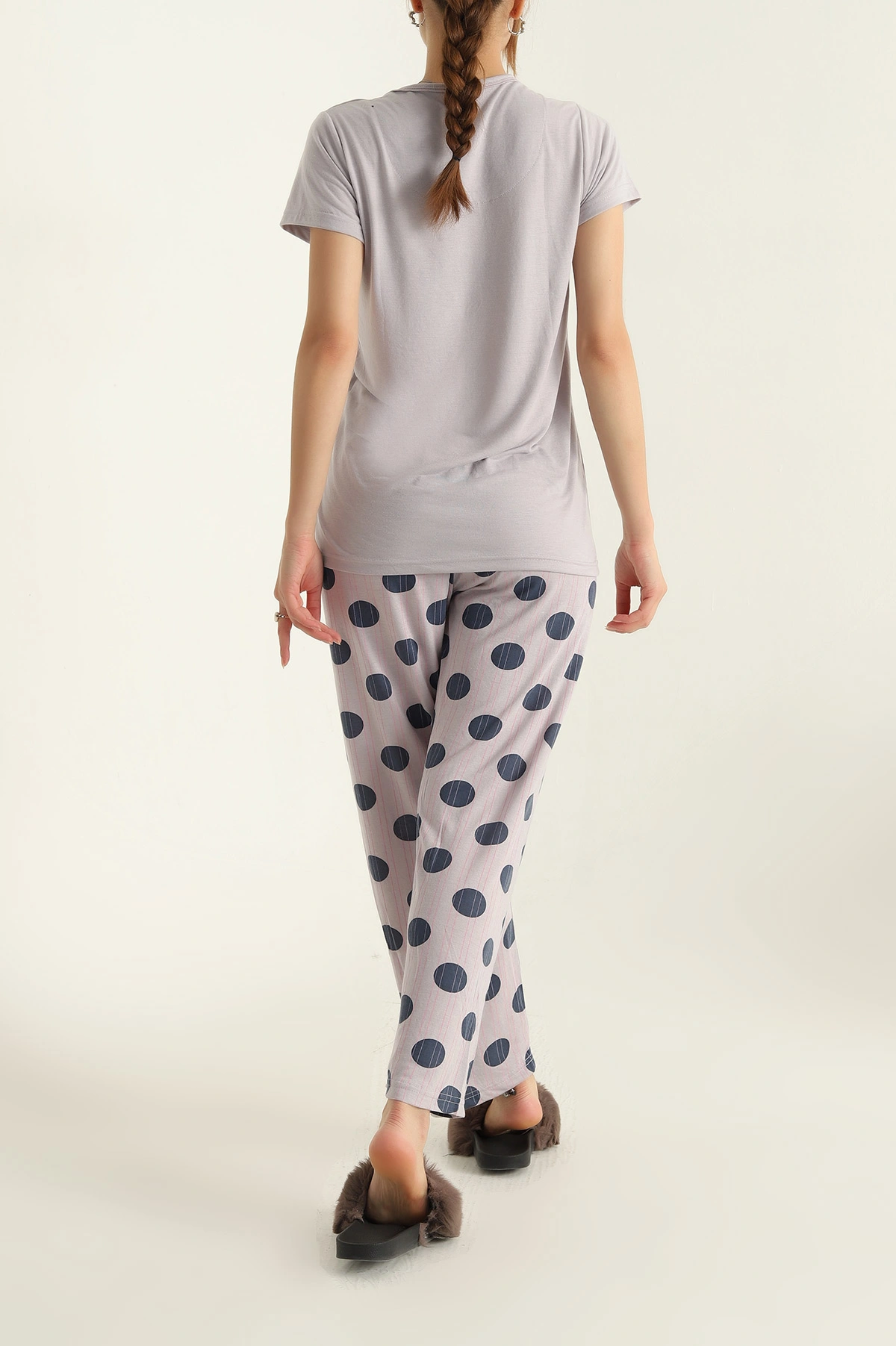 Gri Düğmeli Viskon Bayan Pijama Takımı 288960