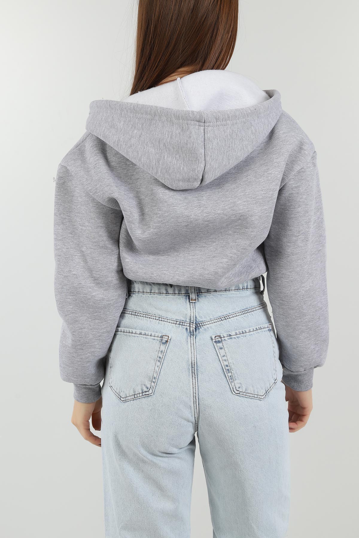 Gri Fermuarlı İçi Şardonlu Bayan Sweat 150235