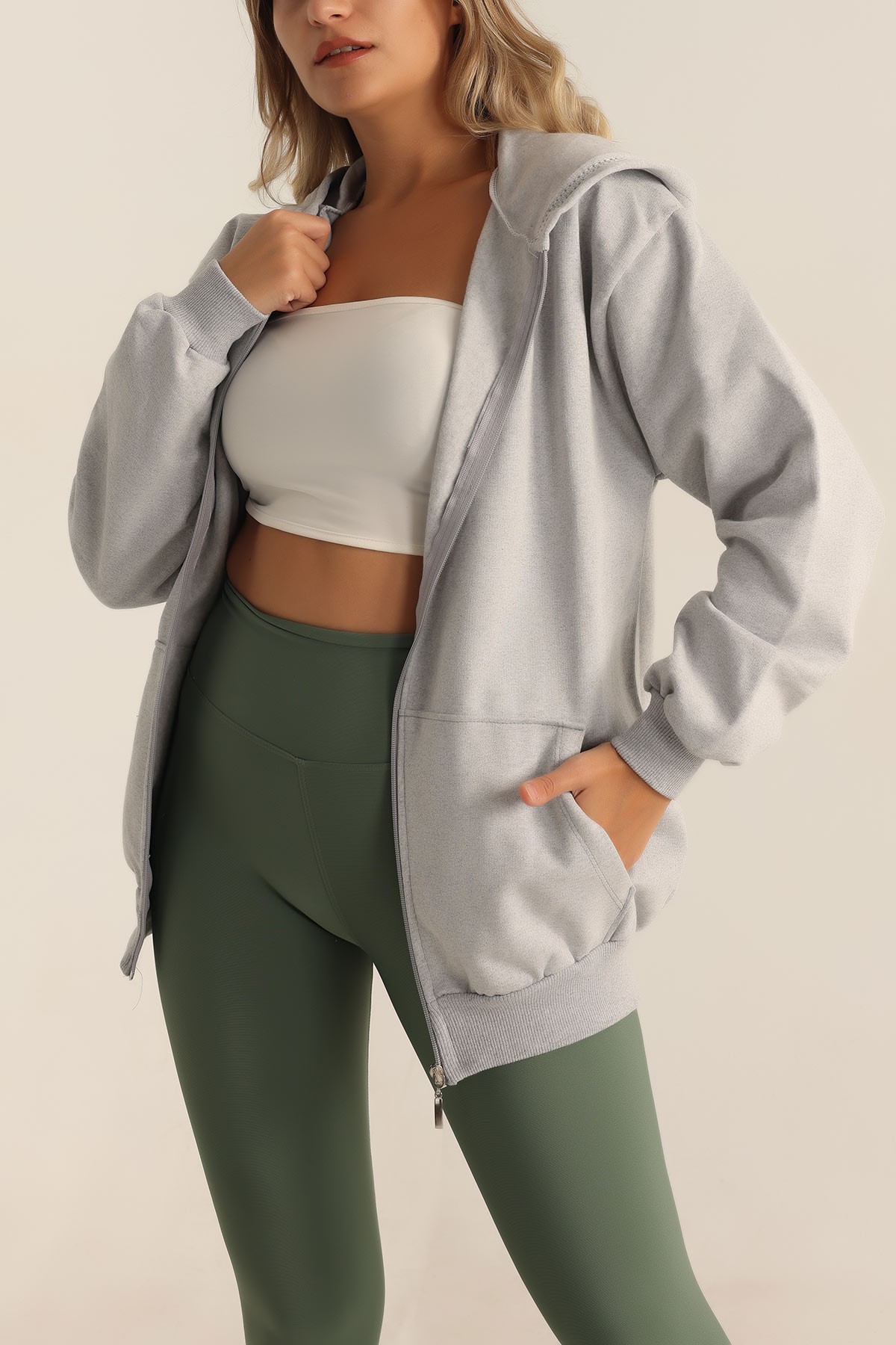 Gri Fermuarlı İçi Şardonlu Bayan Sweat 199661