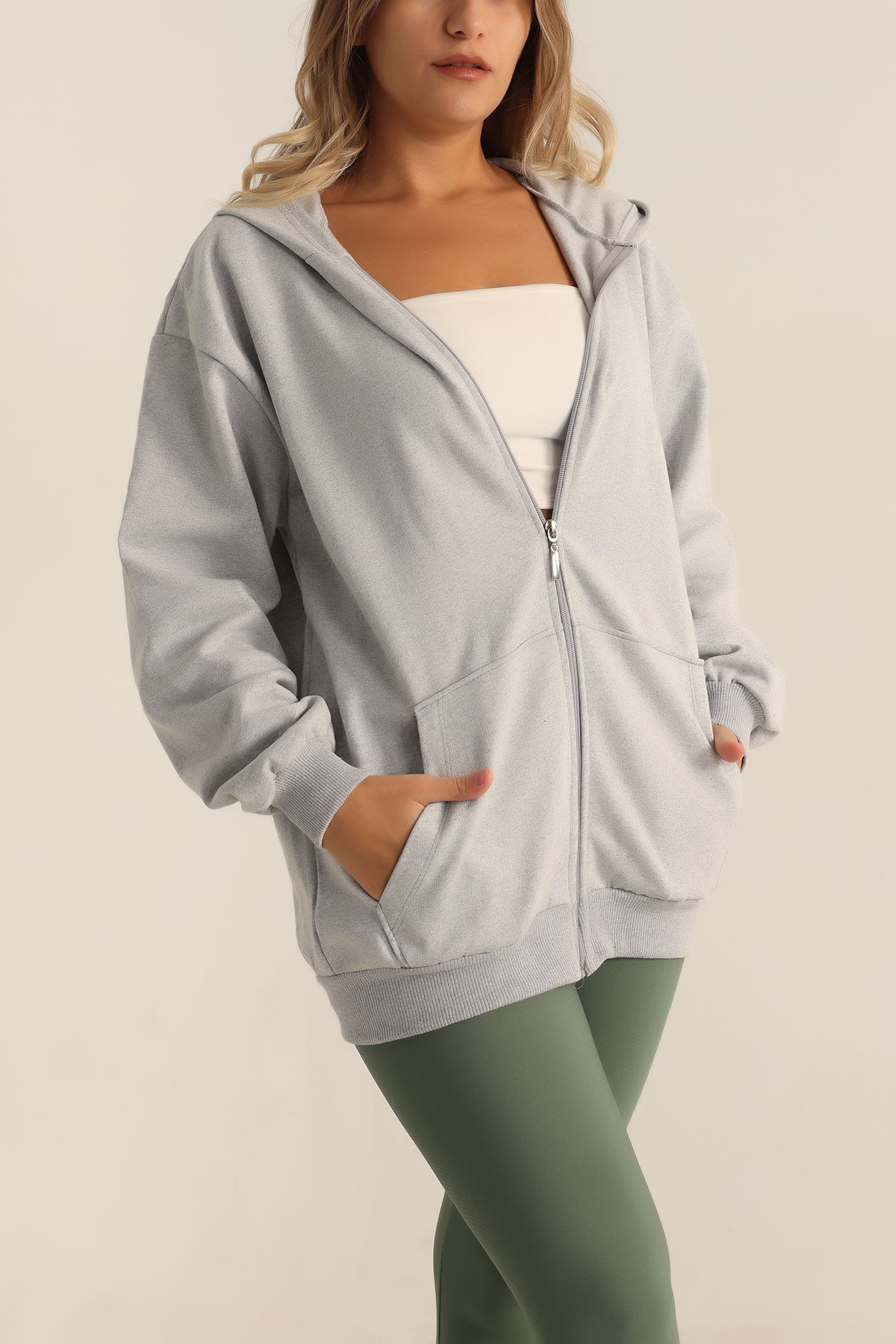 Gri Fermuarlı İçi Şardonlu Bayan Sweat 199661