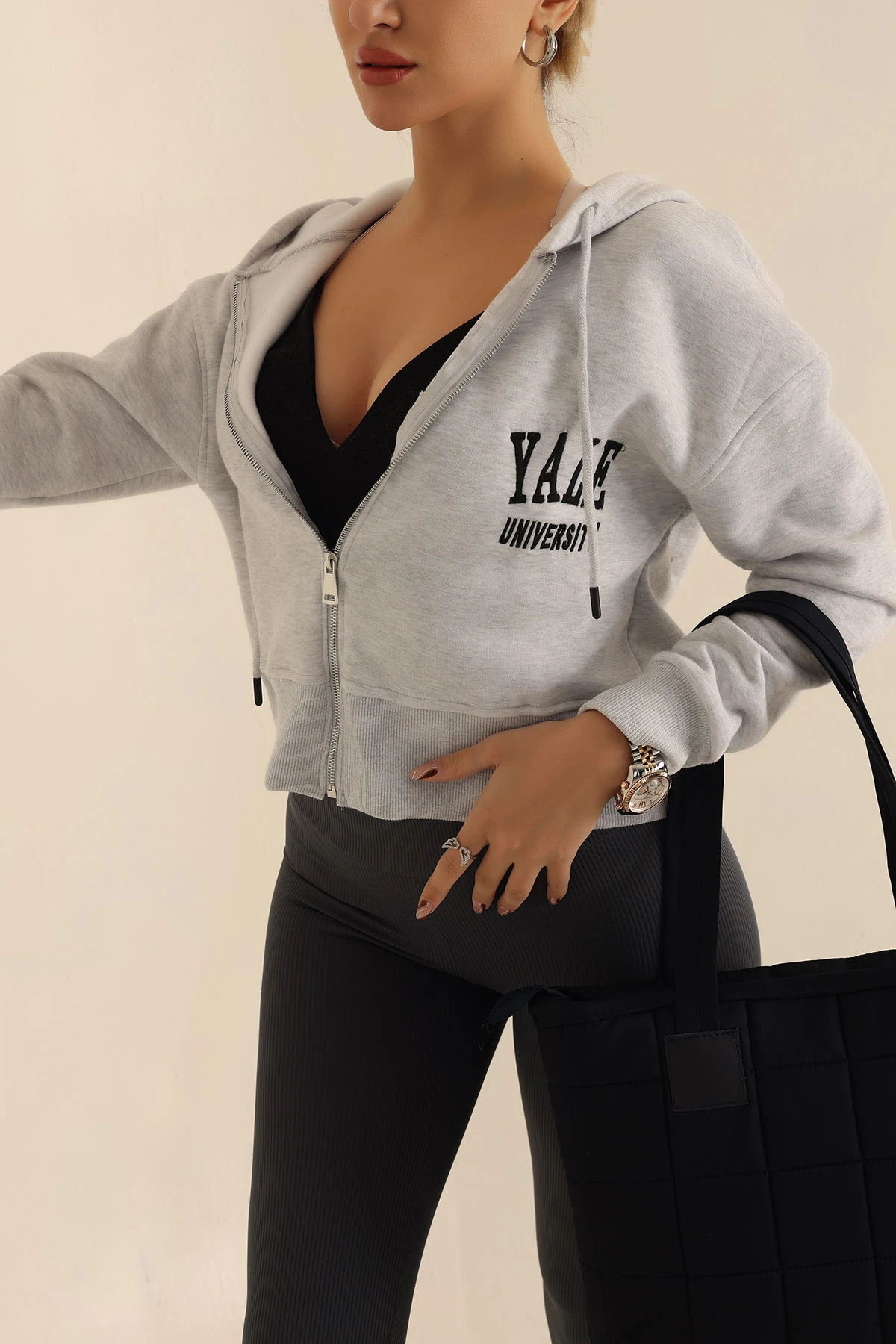 Gri Fermuarlı İçi Şardonlu Bayan Sweat 224410