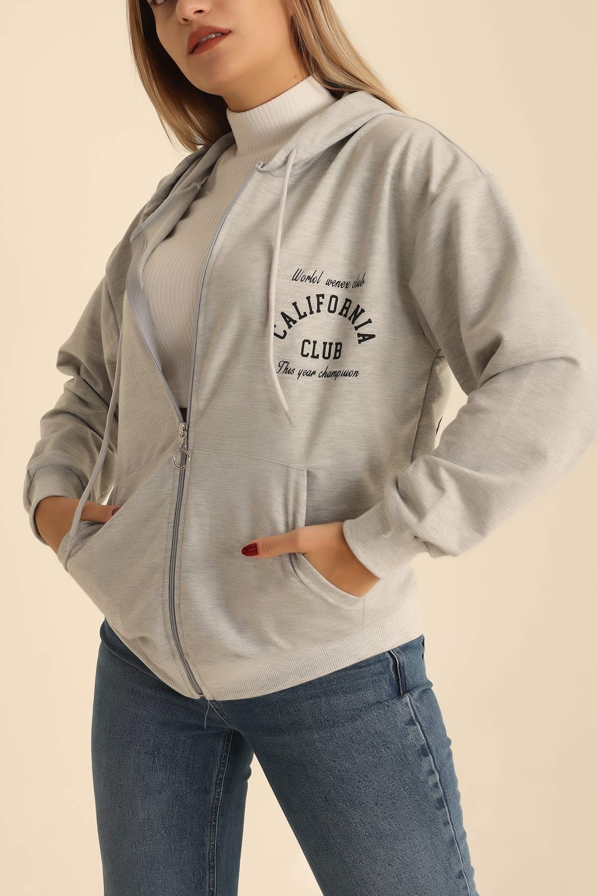 Gri Fermuarlı İki İp Bayan Sweat 212962