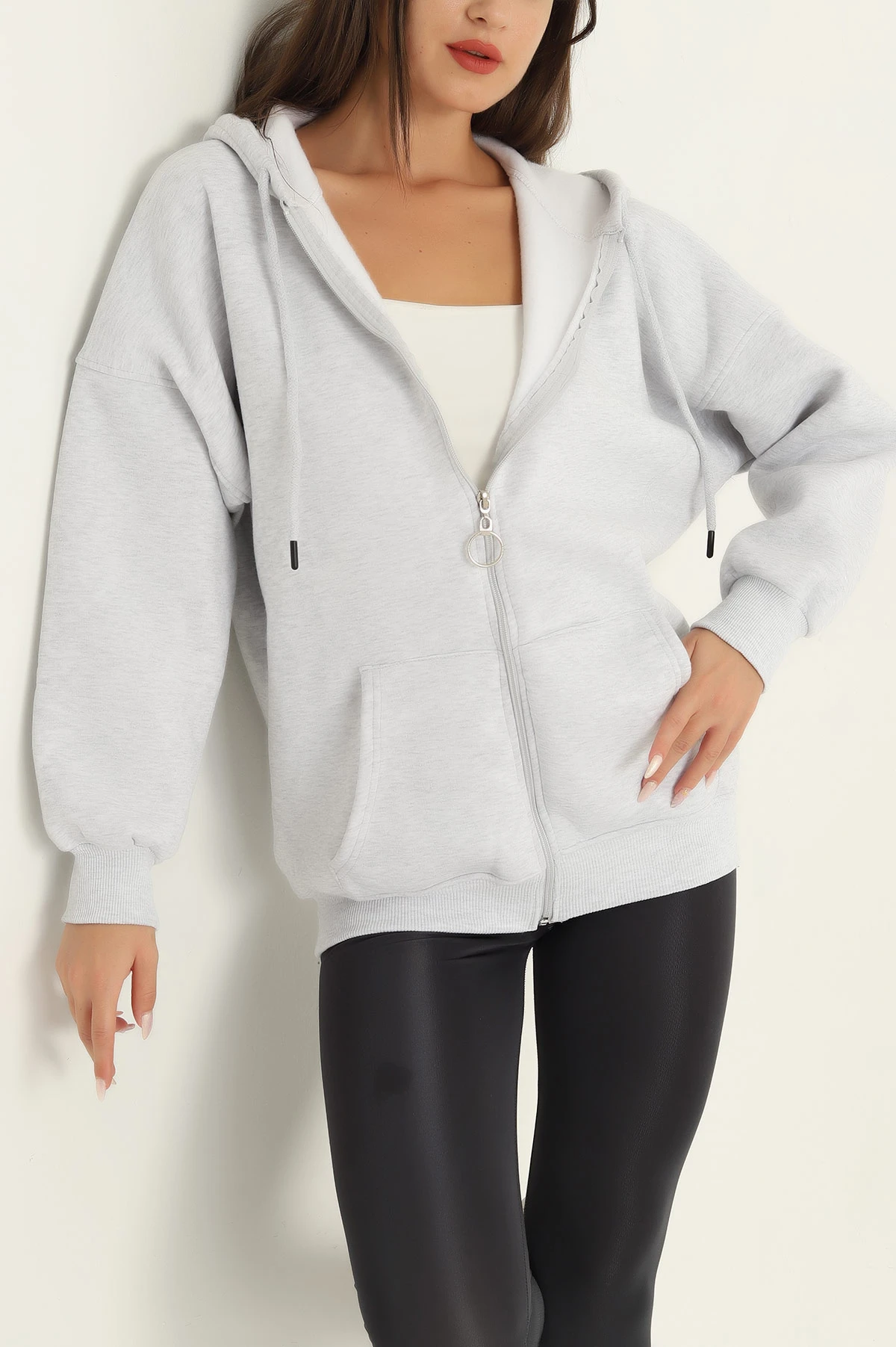 Gri Fermuarlı Şardonlu Bayan Sweat 295338