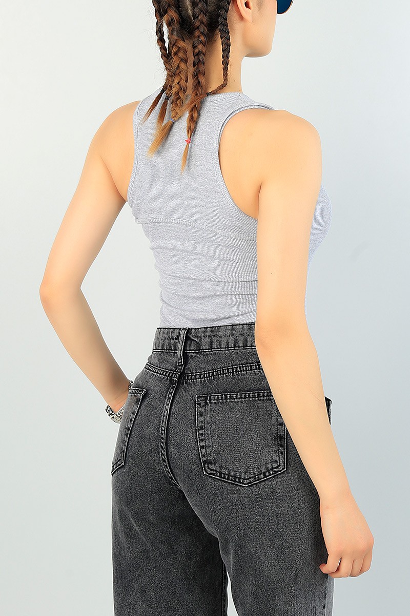Gri Fitilli Çıtçıtlı Zıbın Bluz 67678
