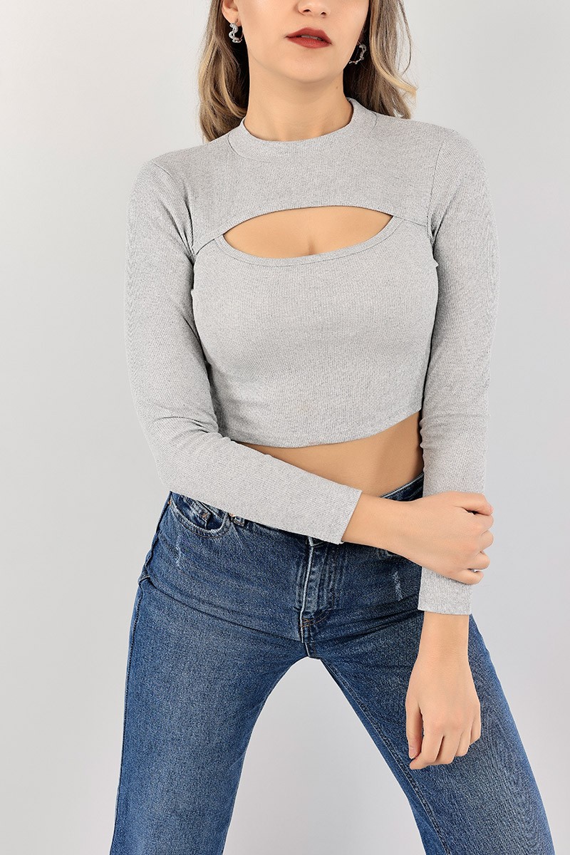 Gri Fitilli Likralı Bluz 107367