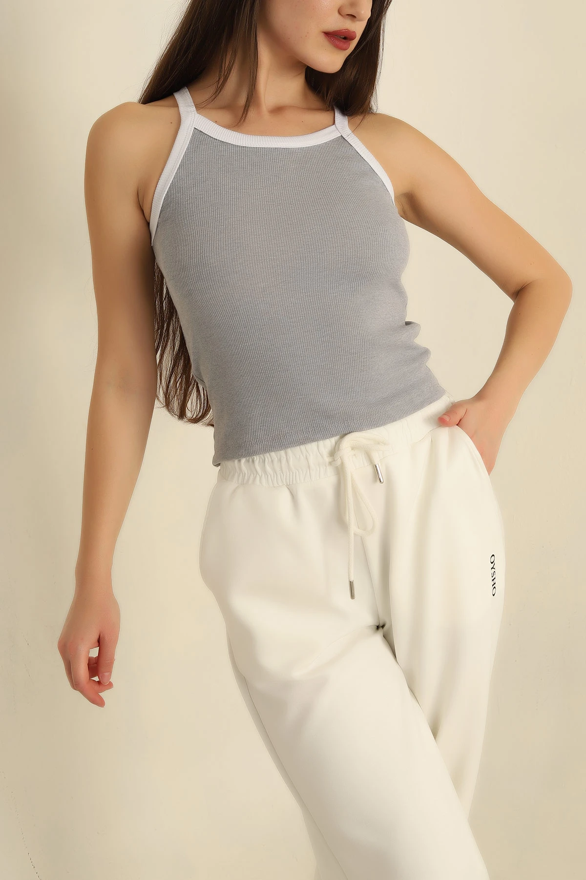 Gri Fitilli Likralı Bluz 269948
