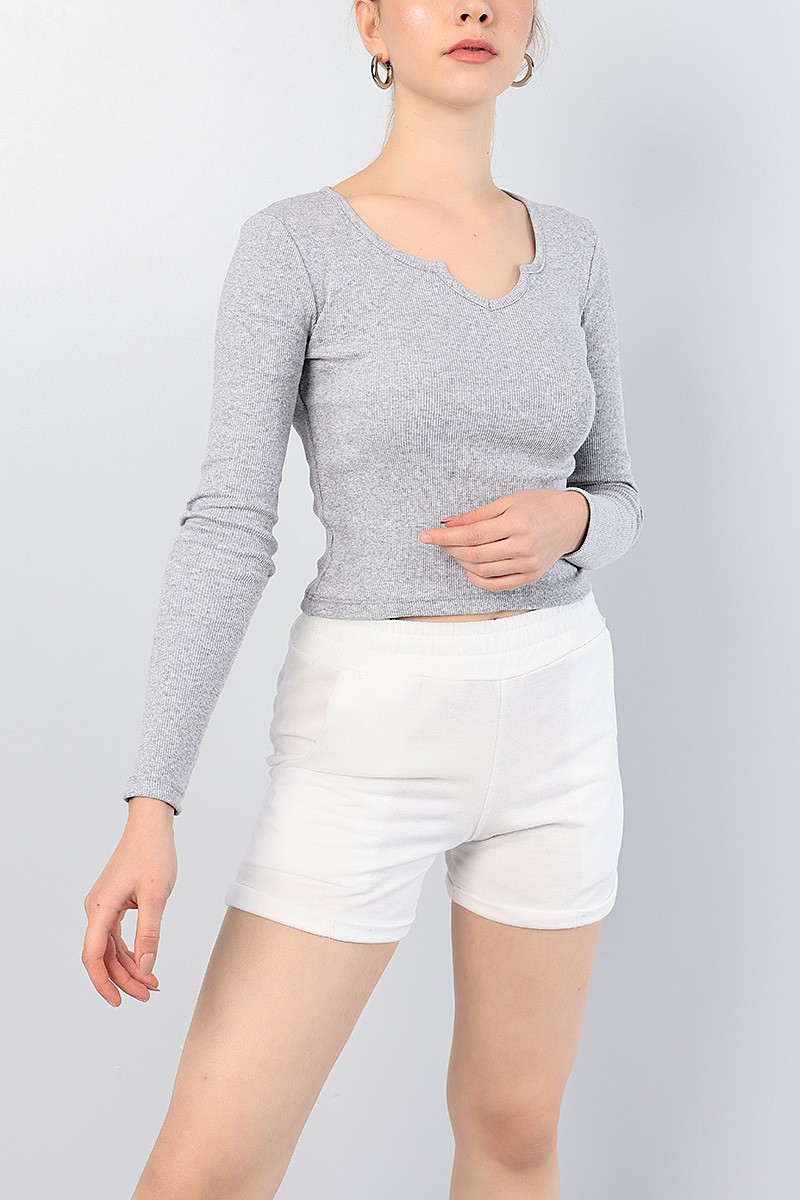 Gri Fitilli Likralı Bluz 82394