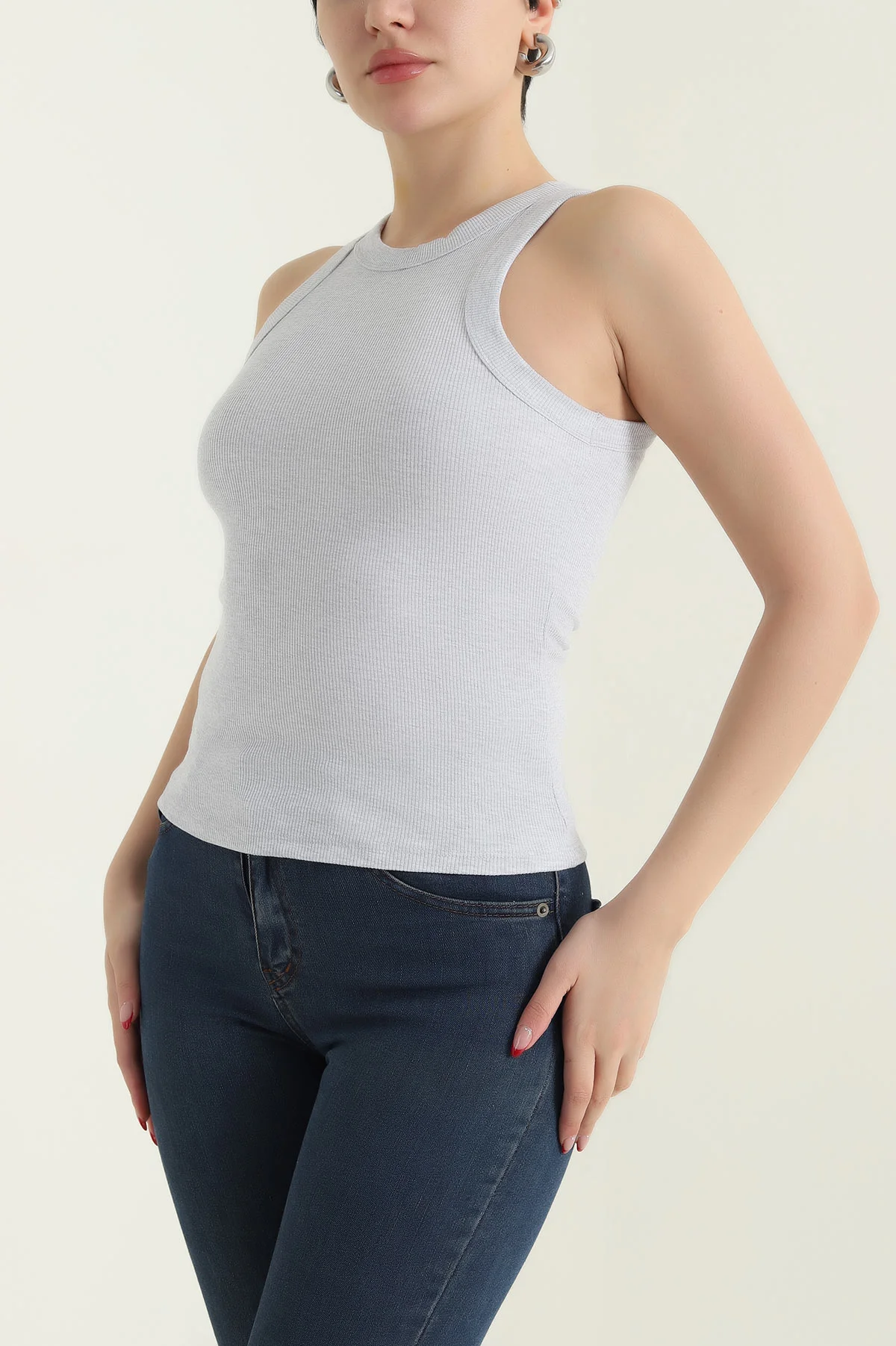 Gri Fitilli Likralı Kadın Atlet 432174