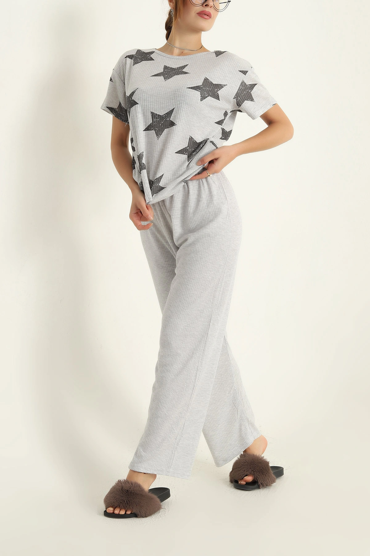 Gri Fitilli Viskon Bayan Pijama Takımı 288971