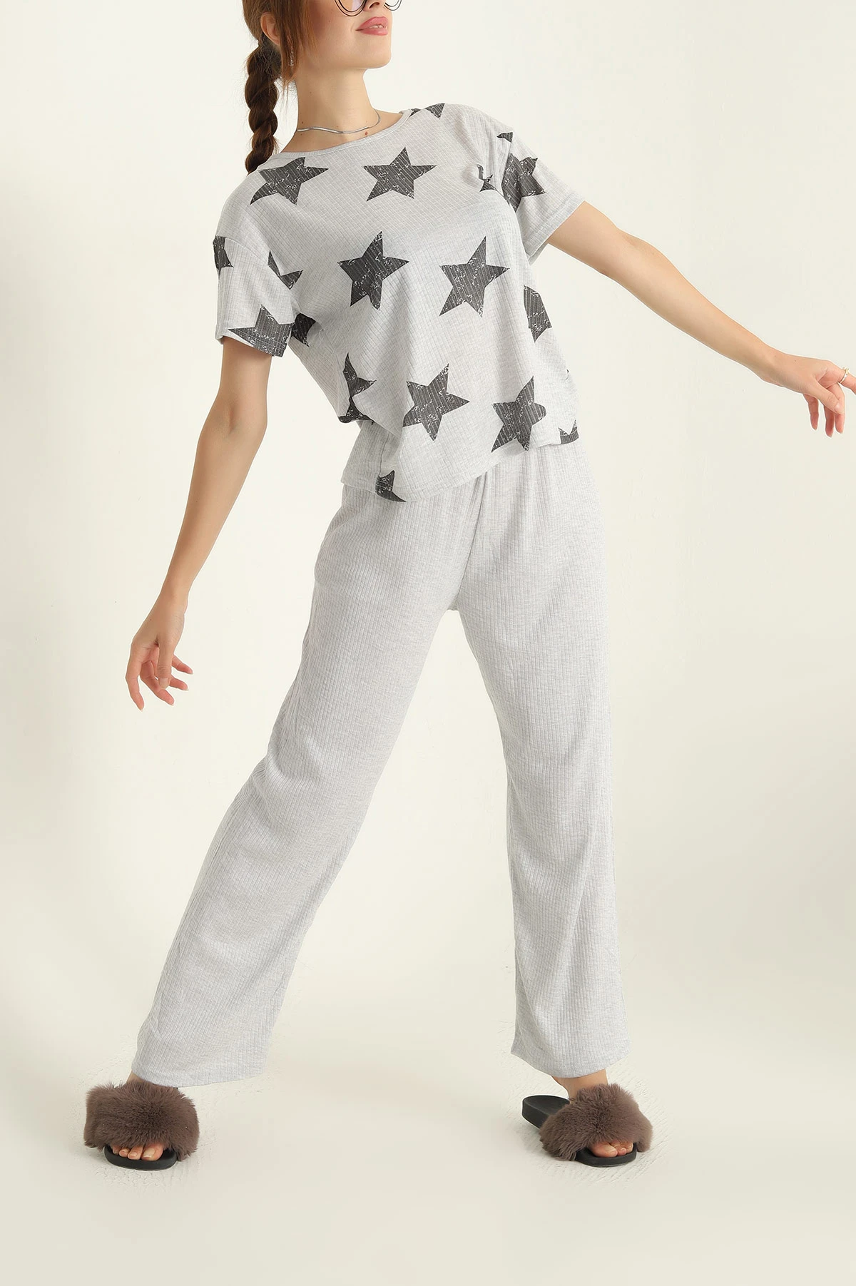 Gri Fitilli Viskon Bayan Pijama Takımı 288971