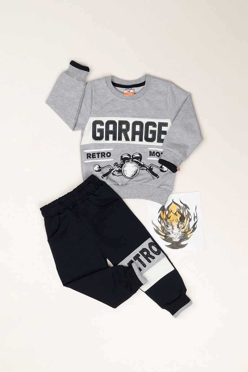 Gri Garage Baskılı Erkek Çocuk İkili Takım 81706