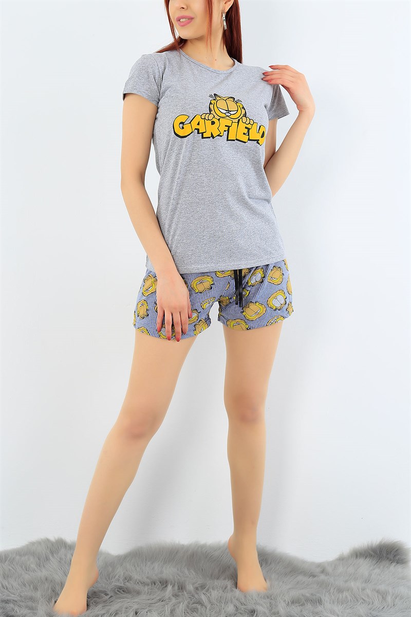 Gri Garfield Baskılı Bayan Pijama Takımı 31308