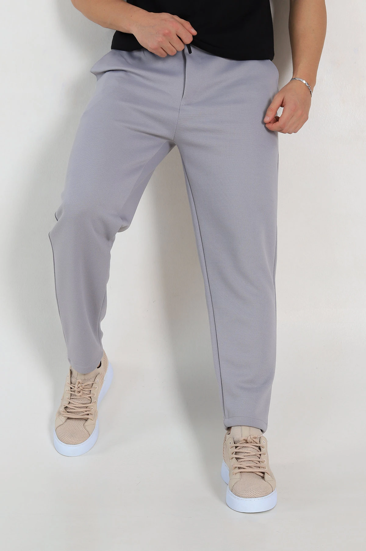 Gri Havuç Kesim Pike Dokulu Kalın Kumaş Erkek Pantolon 324156