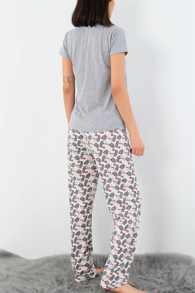 Gri Hello Kity Baskılı Bayan Pijama Takımı 33417