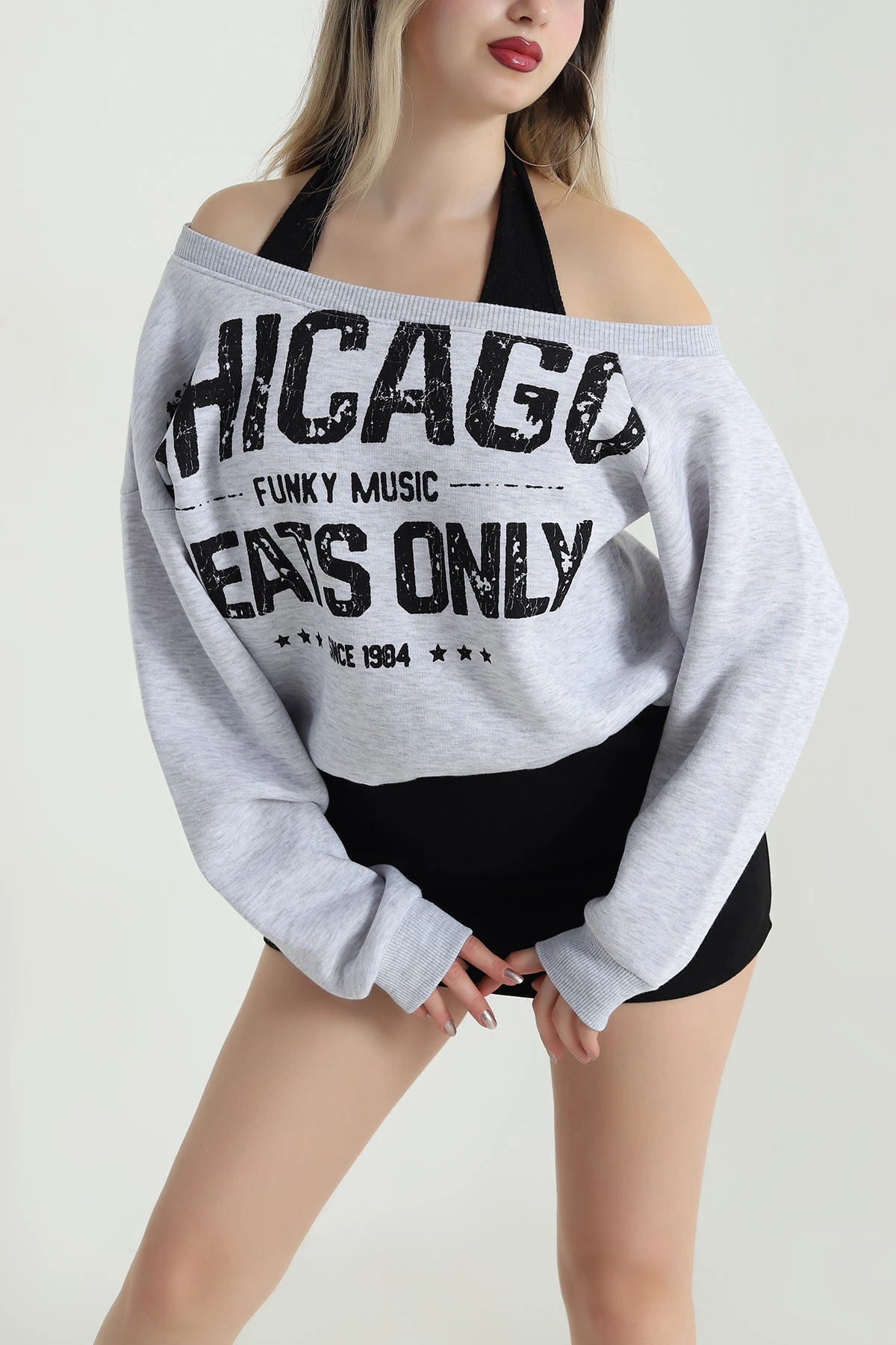 Gri İç Atletli Şardonlu Kadın Sweat 489132