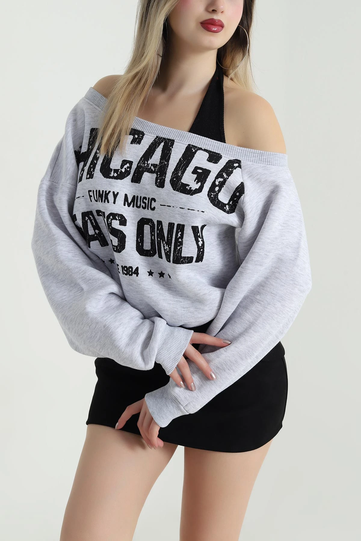 Gri İç Atletli Şardonlu Kadın Sweat 489132