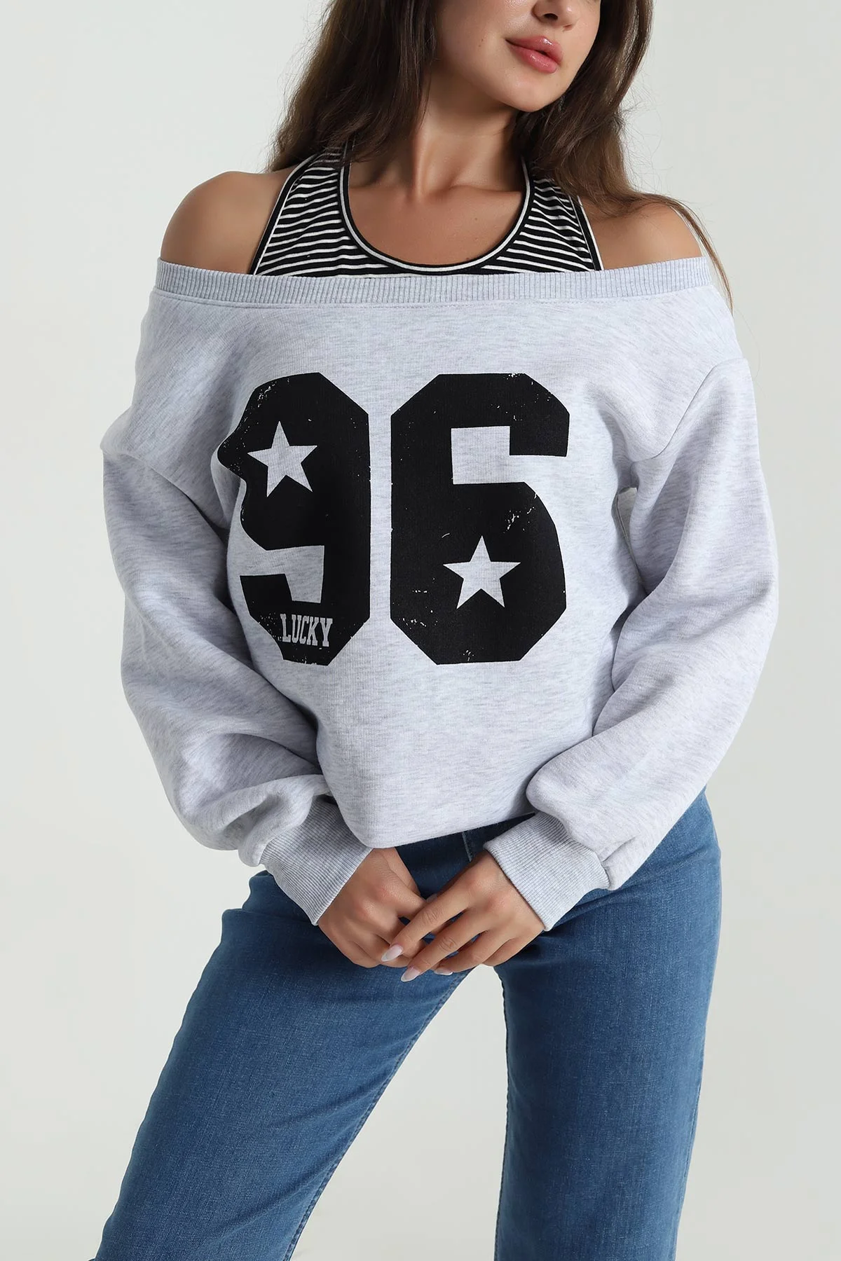 Gri İç Atletli Şardonlu Kadın Sweat 489137