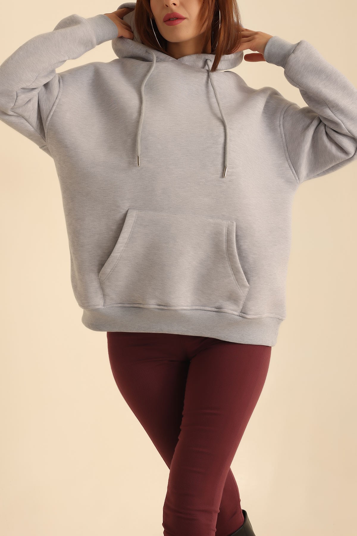Gri İçi Şardonlu Kanguru Cep Sweat 207840