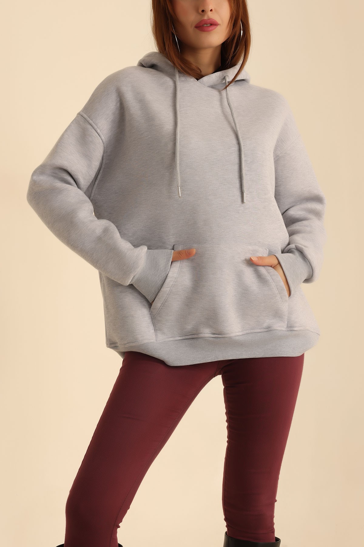 Gri İçi Şardonlu Kanguru Cep Sweat 207840