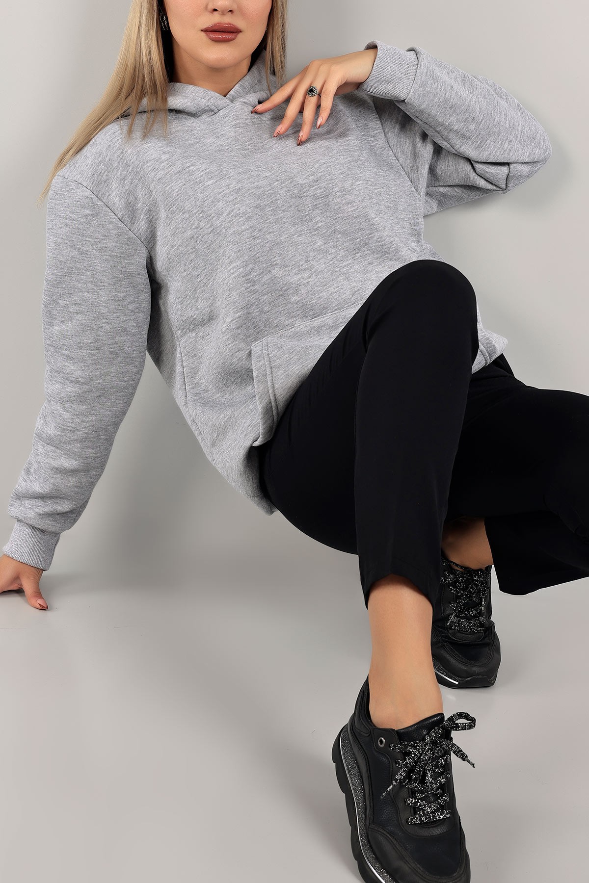 Gri İçi Şardonlu Kapüşonlu Bayan Sweat 141622