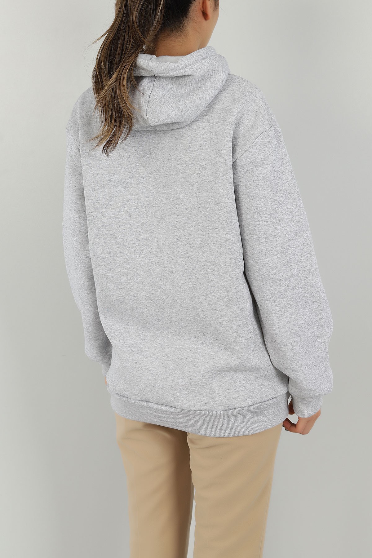 Gri İçi Şardonlu Kapüşonlu Bayan Sweat 146382