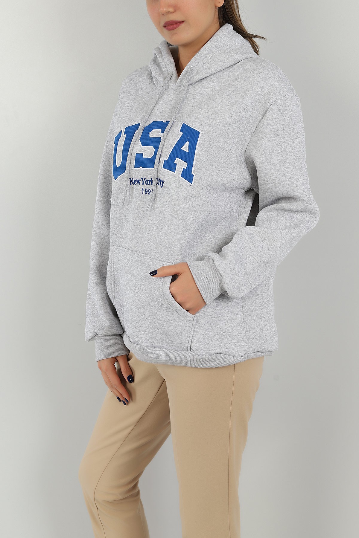 Gri İçi Şardonlu Kapüşonlu Bayan Sweat 146382