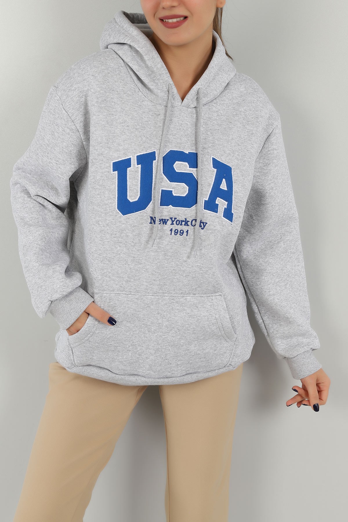 Gri İçi Şardonlu Kapüşonlu Bayan Sweat 146382