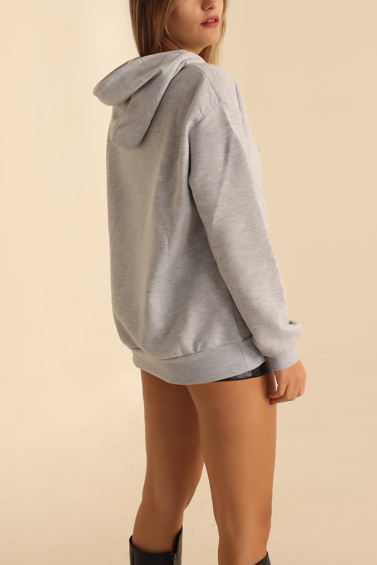 Gri İçi Şardonlu Kapüşonlu Bayan Sweat 208109