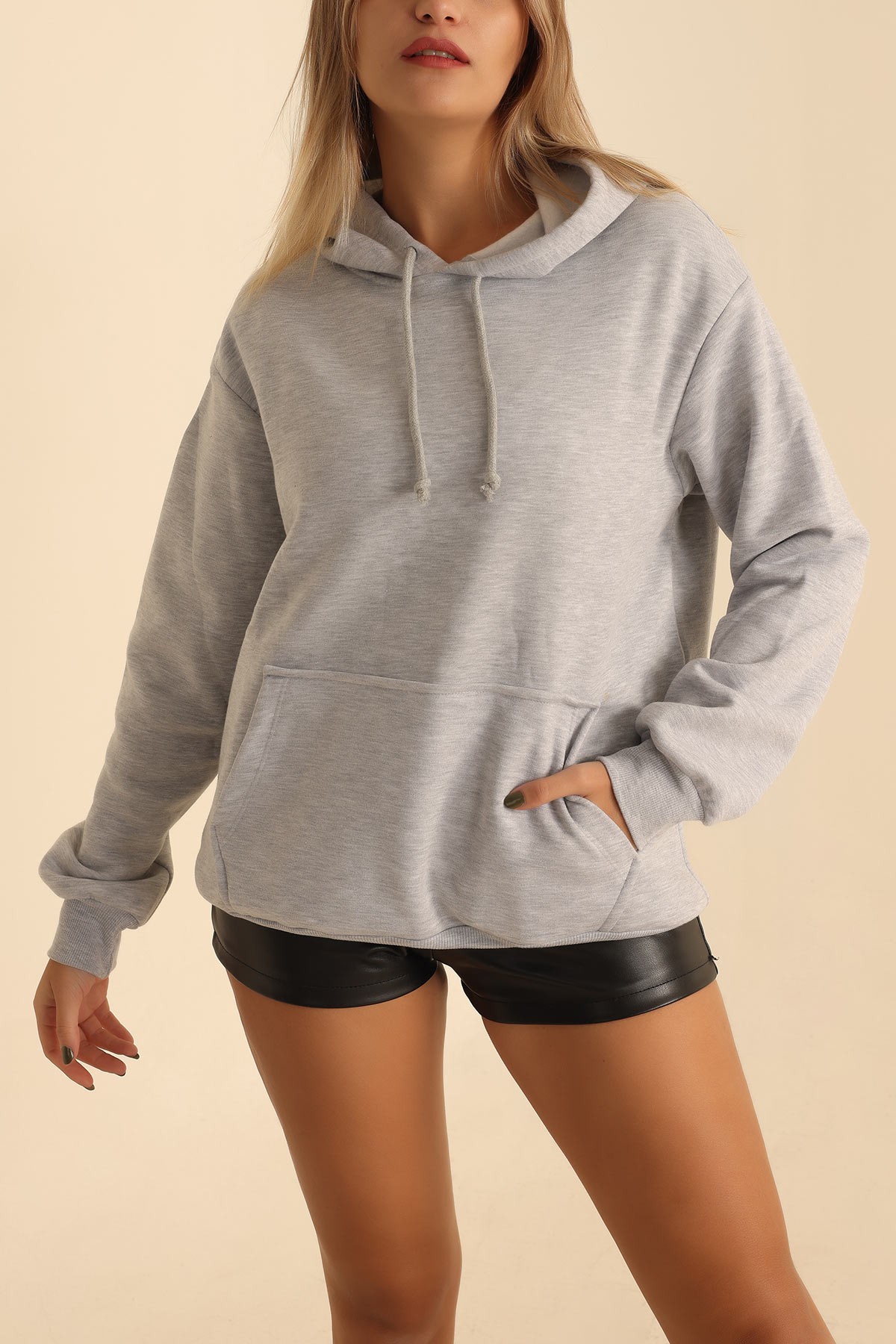 Gri İçi Şardonlu Kapüşonlu Bayan Sweat 208109